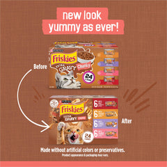Friskies primer plano de trozos tiernos que estimulan apetito