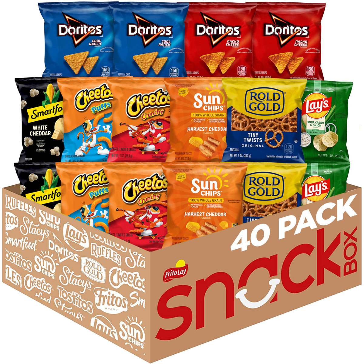 Frito-Lay frente del paquete mostrando las 40 porciones y conveniencia