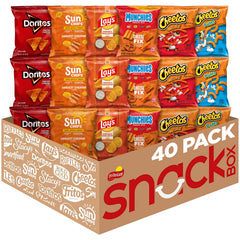 Frito Lay vista frontal del pack con 40 porciones, práctico y variado