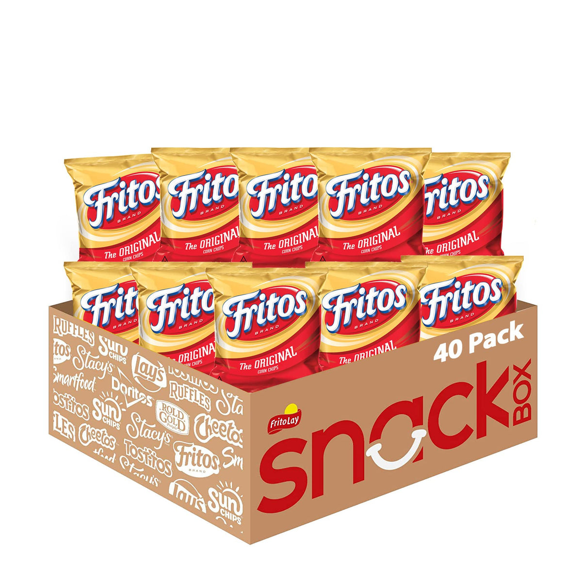 Fritos empaque frontal pack de 40 bolsas mostrando logo y tamaño práctico