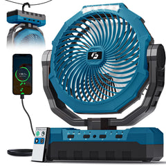 FRIZCOL ventilador frontal azul mostrando diseño compacto y portabilidad