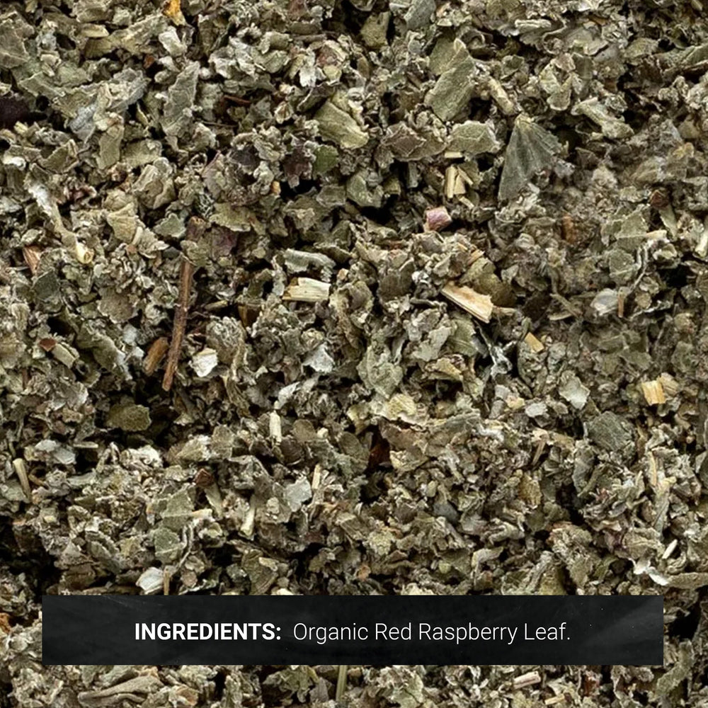 Textura cercana de hojas de frambuesa Frontier Co-op, ideal para infusiones y mezclas