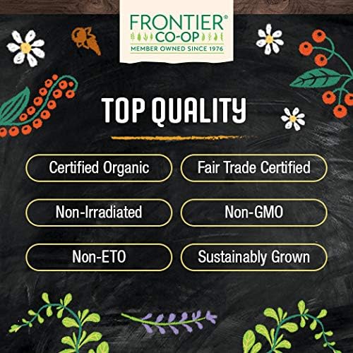 Frontier Co-op libra de té junto a una onza para comparar tamaño, ahorro a granel