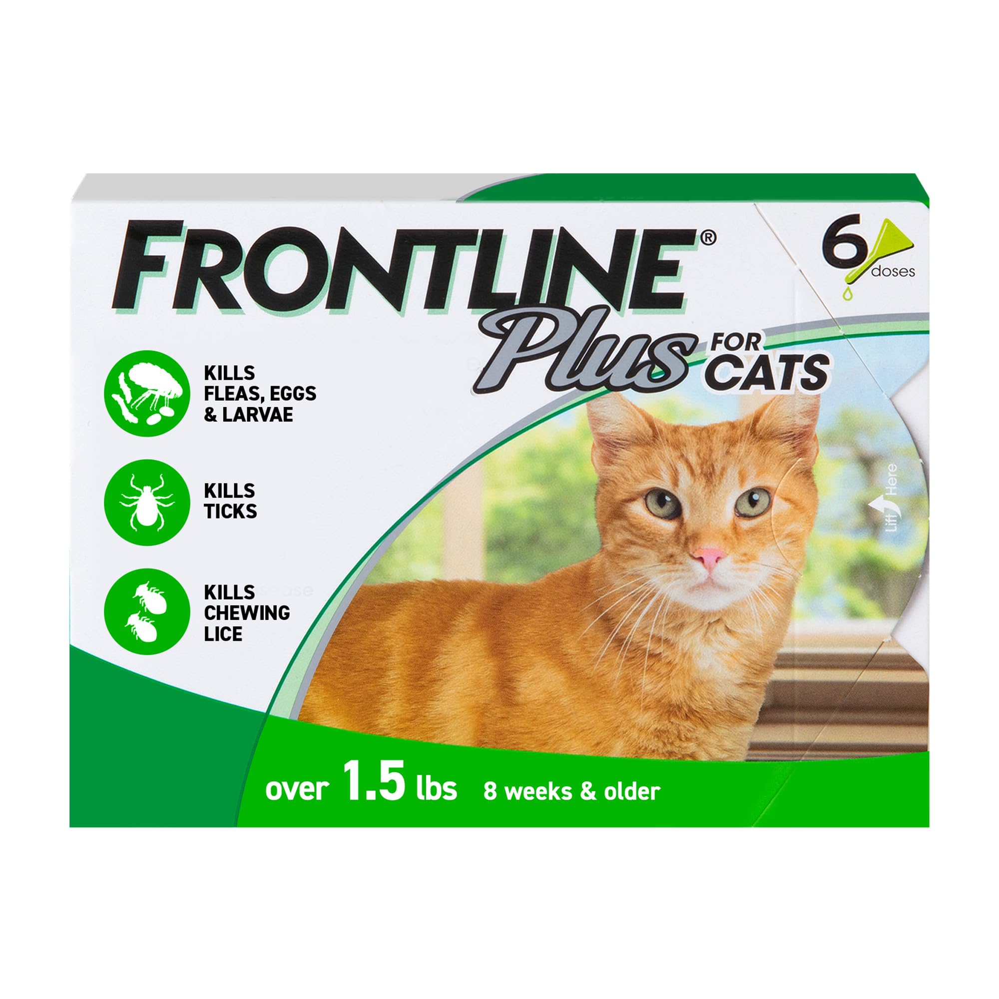 FRONTLINE Plus imagen frontal del paquete mostrando seis pipetas y marca confiable
