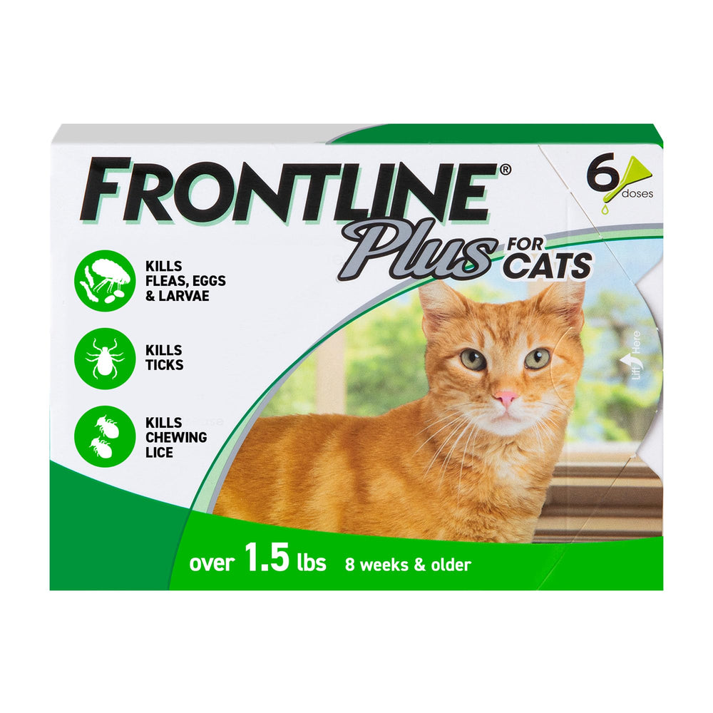 FRONTLINE Plus imagen frontal del paquete mostrando seis pipetas y marca confiable