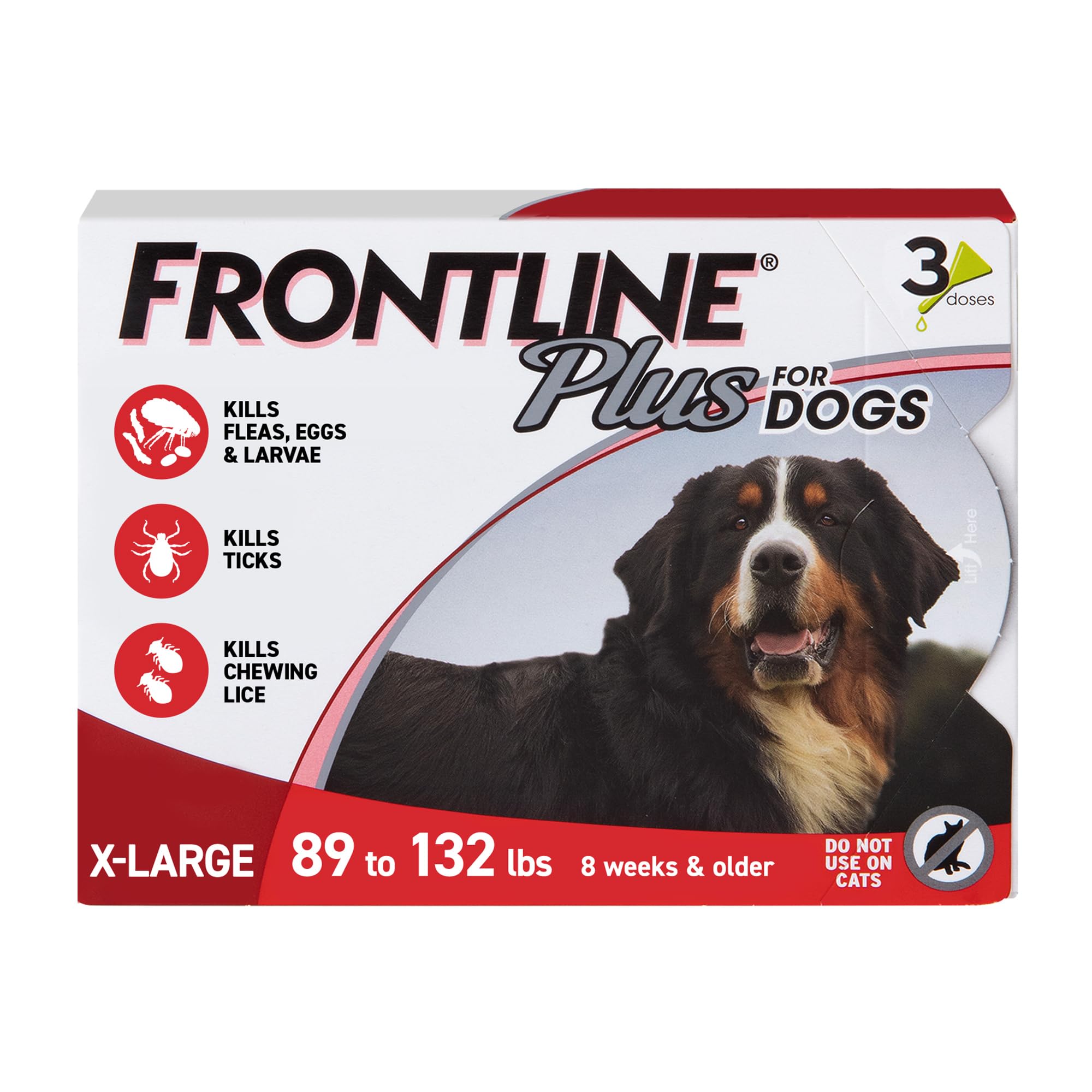 Frontline Plus paquete frontal mostrando diseño y cantidad de 3 aplicadores, marca Frontline, confianza