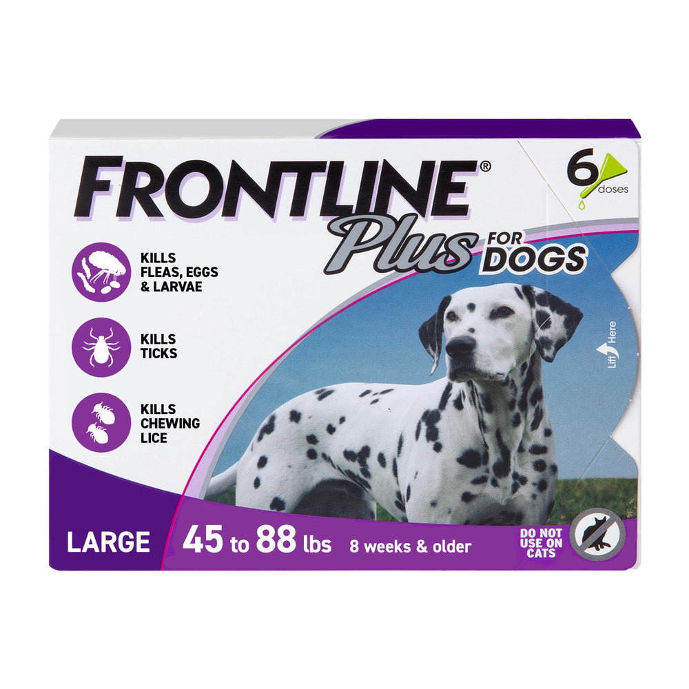 Frontline envase frontal mostrando 6 dosis y uso mensual, protección clara