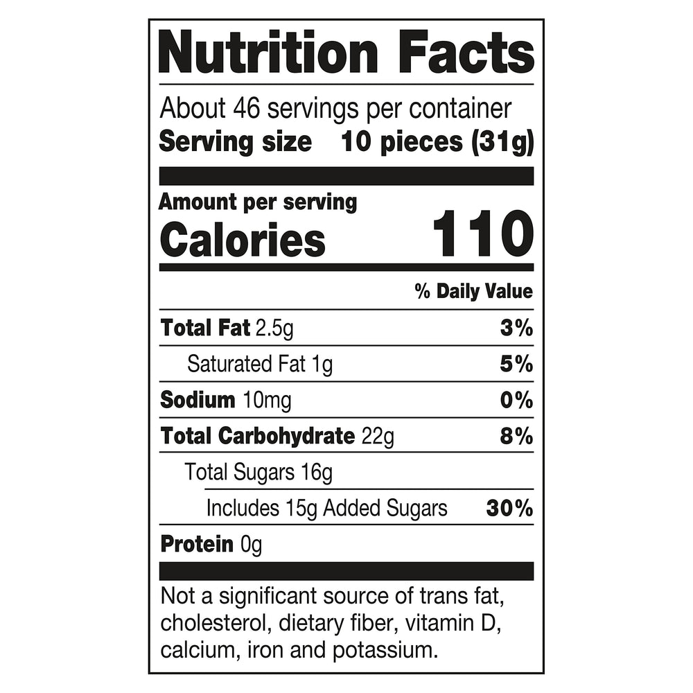 Frooties etiqueta nutricional visible con información de calorías y alérgenos