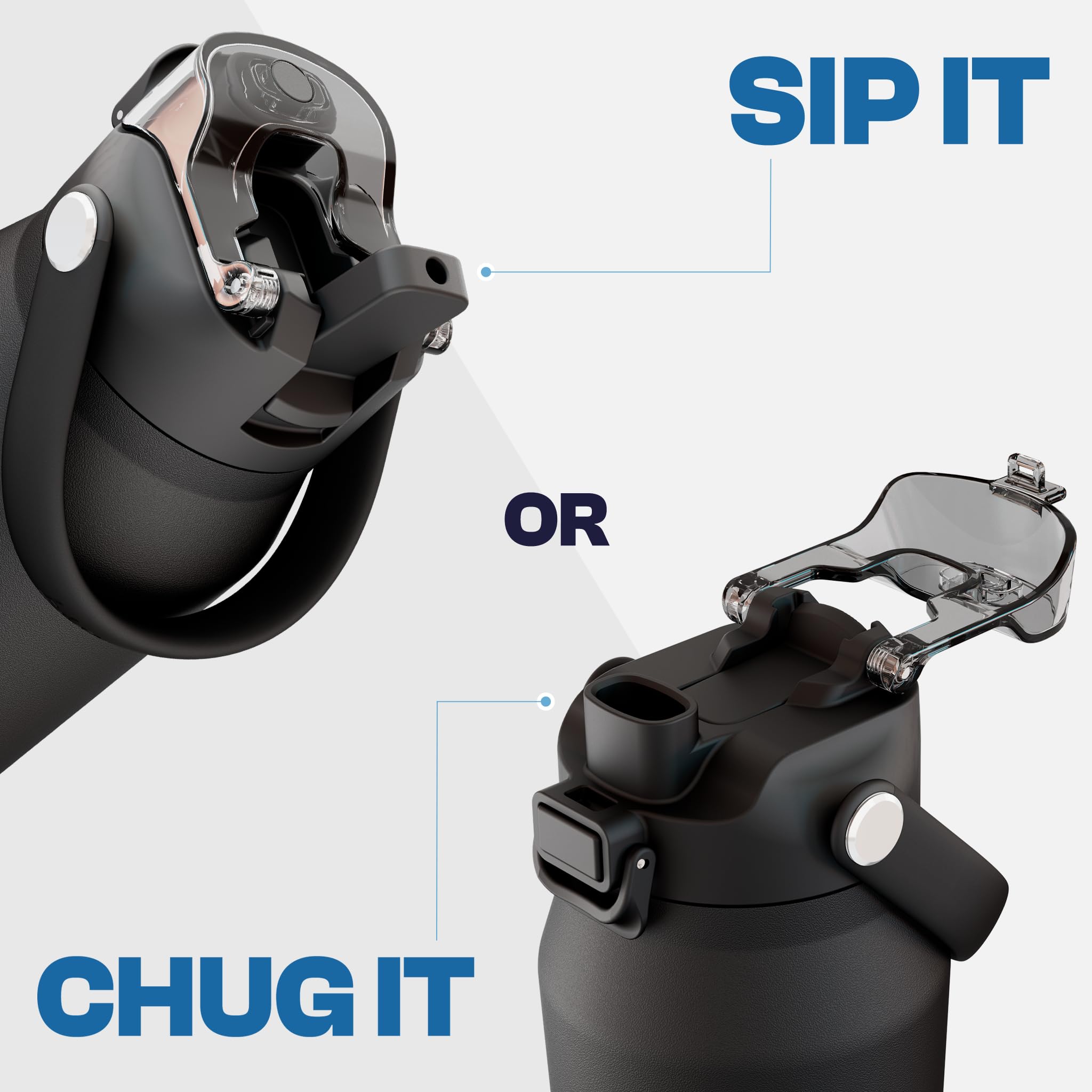 Frost Buddy detalle de la tapa con pajilla y opción chug para beber fácil