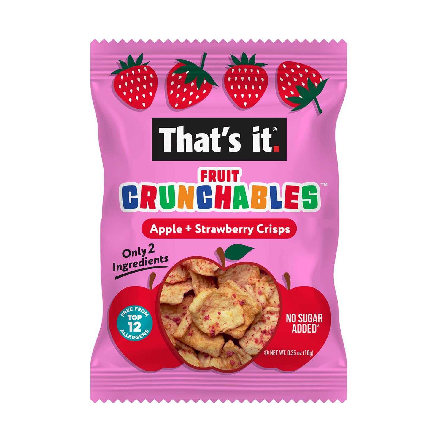 Fruit Crunchables sobre abierto con tiras crujientes, textura crujiente y sin azúcares añadidos