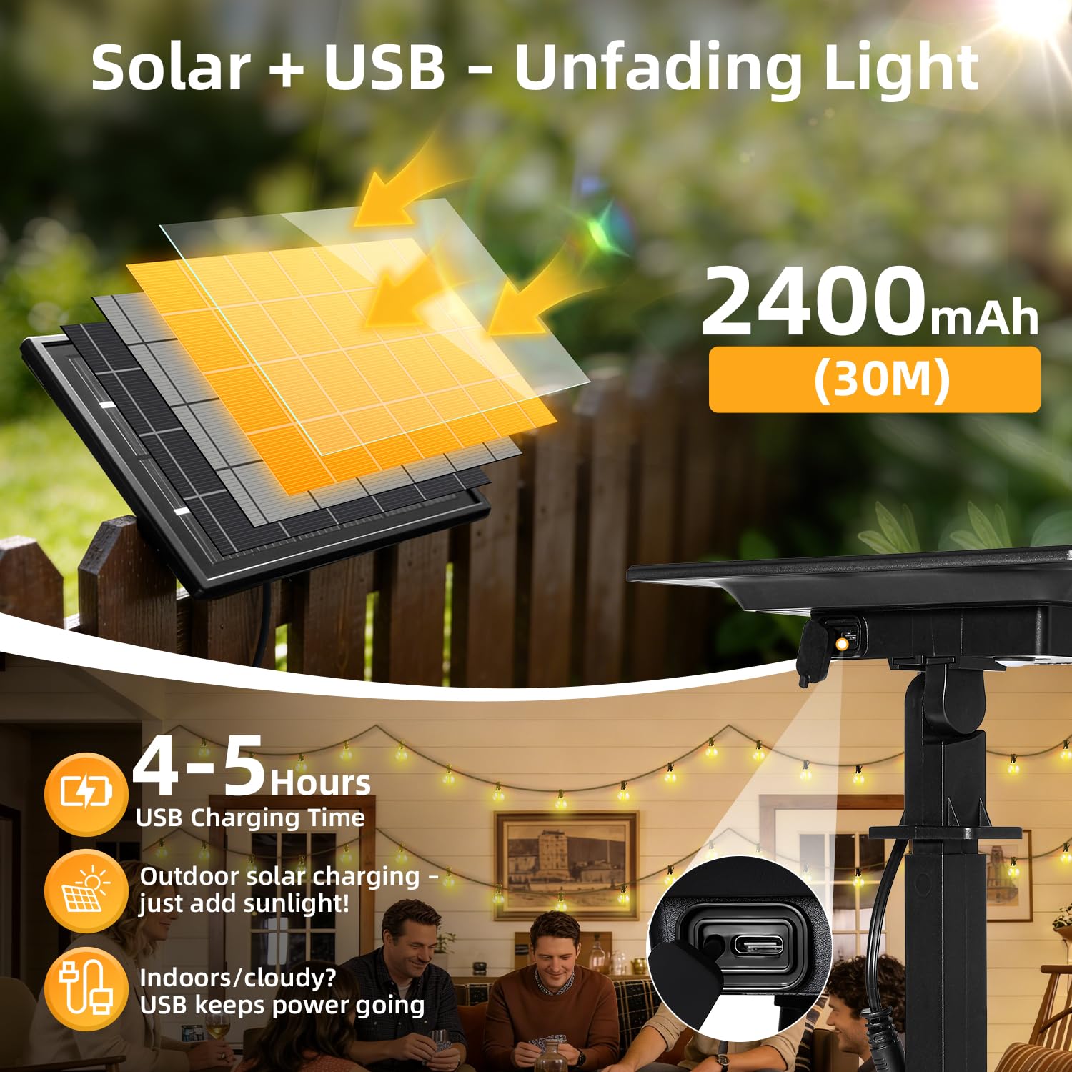 FUANXIEI panel con estaca instalado en césped para mejor captación solar
