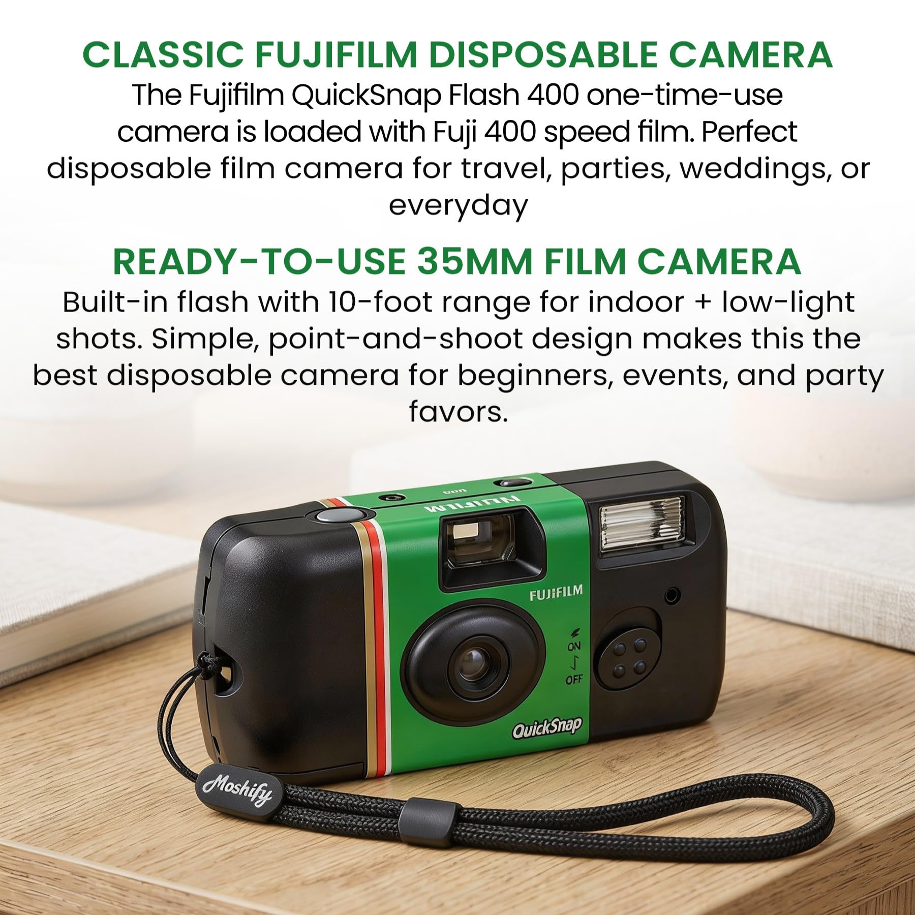 Fujifilm QuickSnap detalle del flash integrado para fotos claras en interiores