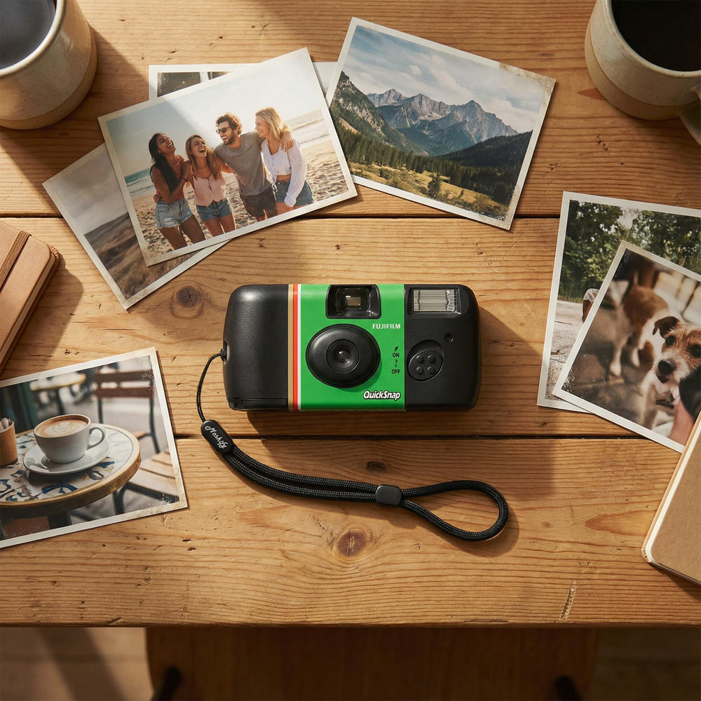 Fujifilm QuickSnap en uso durante una fiesta capturando momentos espontáneos
