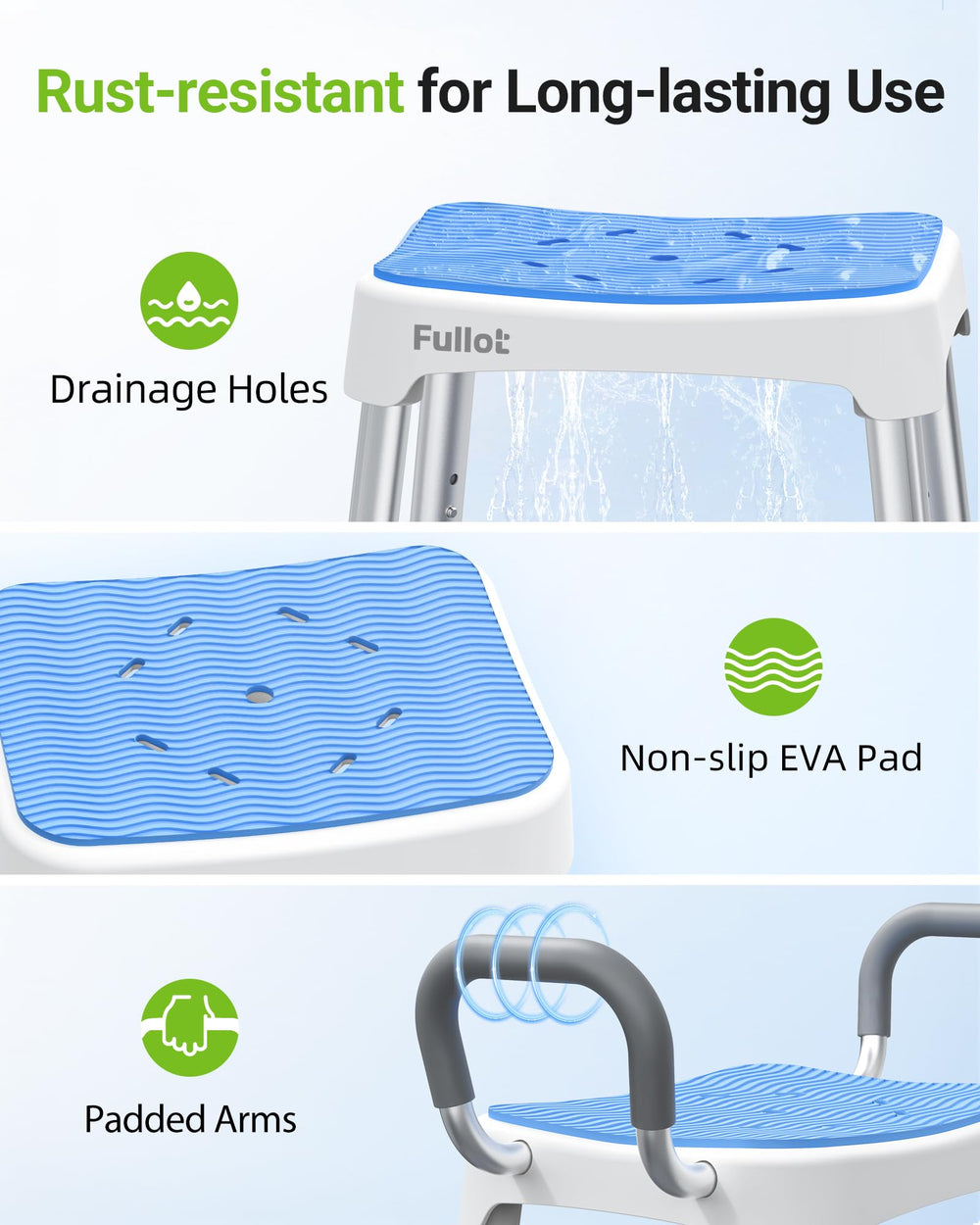 FULLOT brazos acolchados con espuma para apoyo cómodo durante el baño