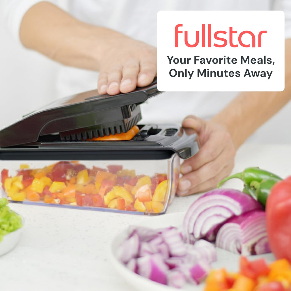 fullstar guardada en gabinete de cocina, solución de almacenamiento compacta