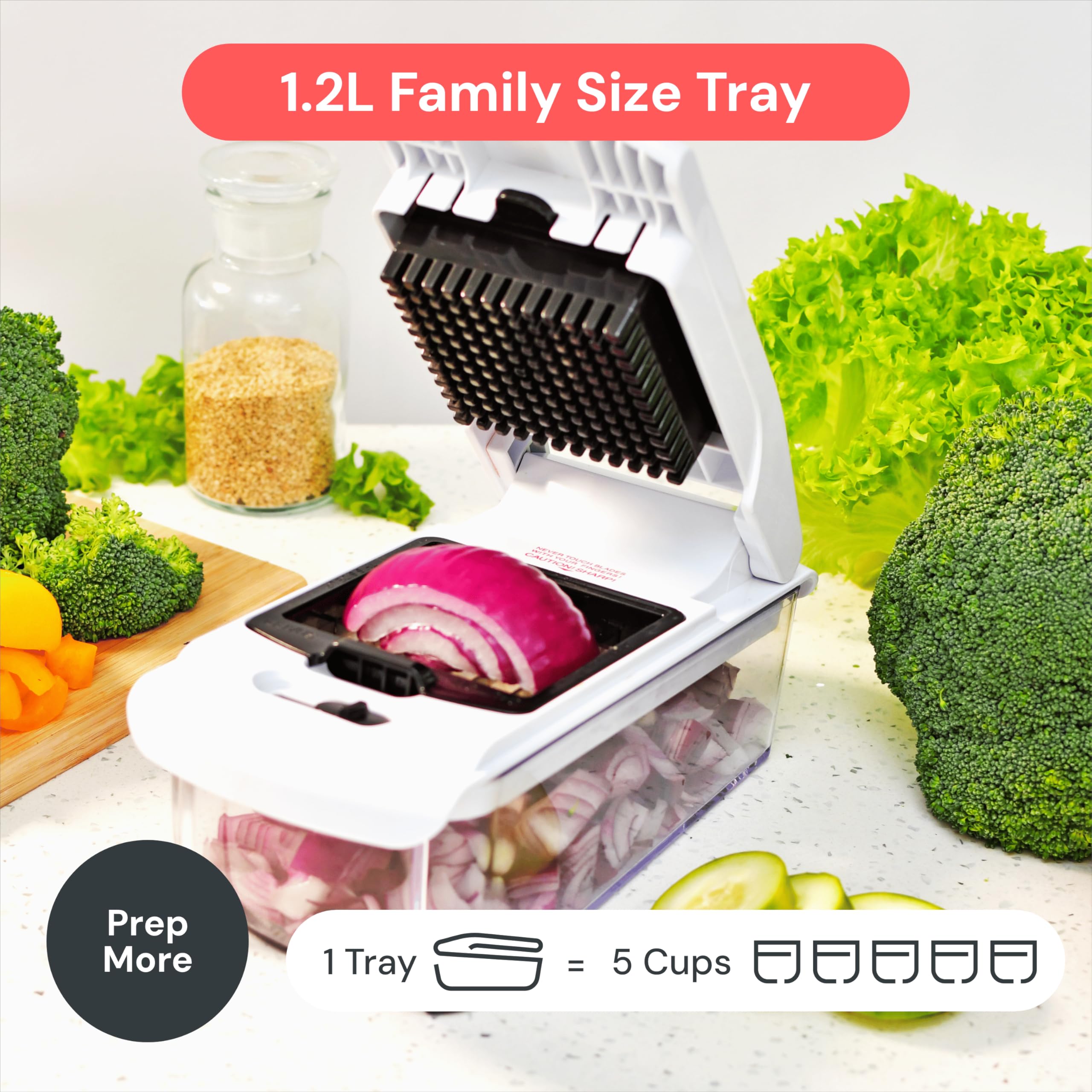 Fullstar comparación de tamaño con frutas, almacenamiento compacto