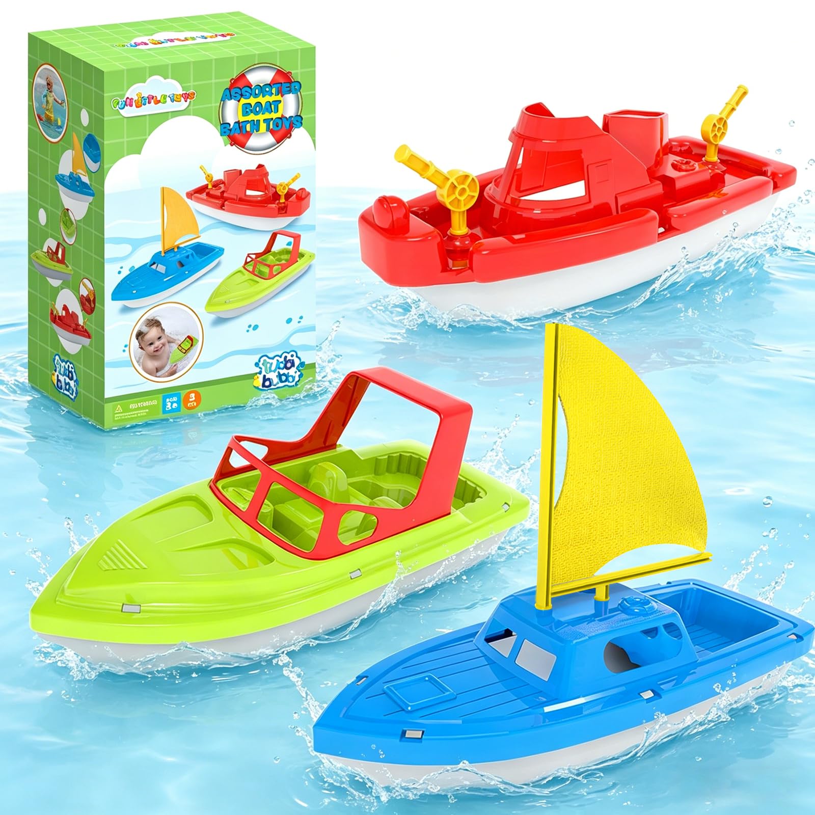 FUN LITTLE TOYS front packaging showing colorful floating boat set benefit: ready-to-play