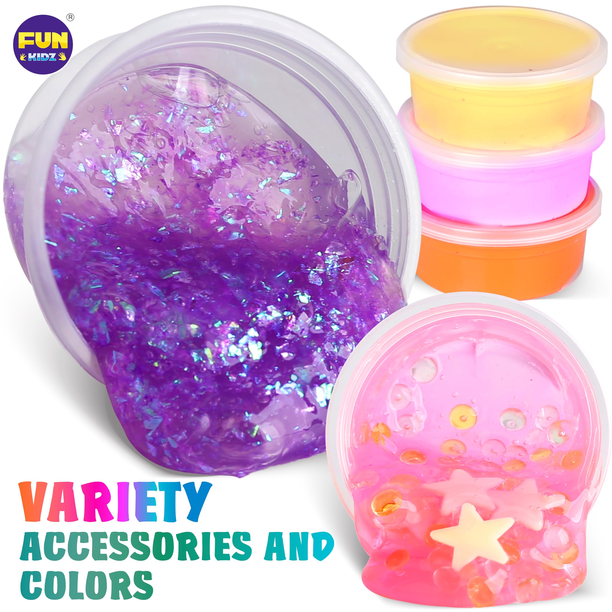 FUN KIDZ close-up of glitter and add-ins for customizable slime sparkle