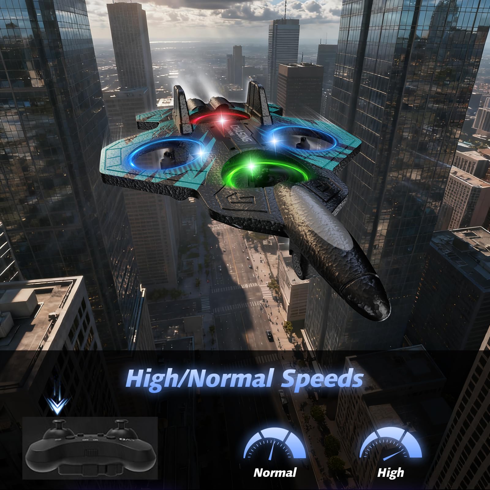 FUNPX avión junto a regla para comparar tamaño y escala real