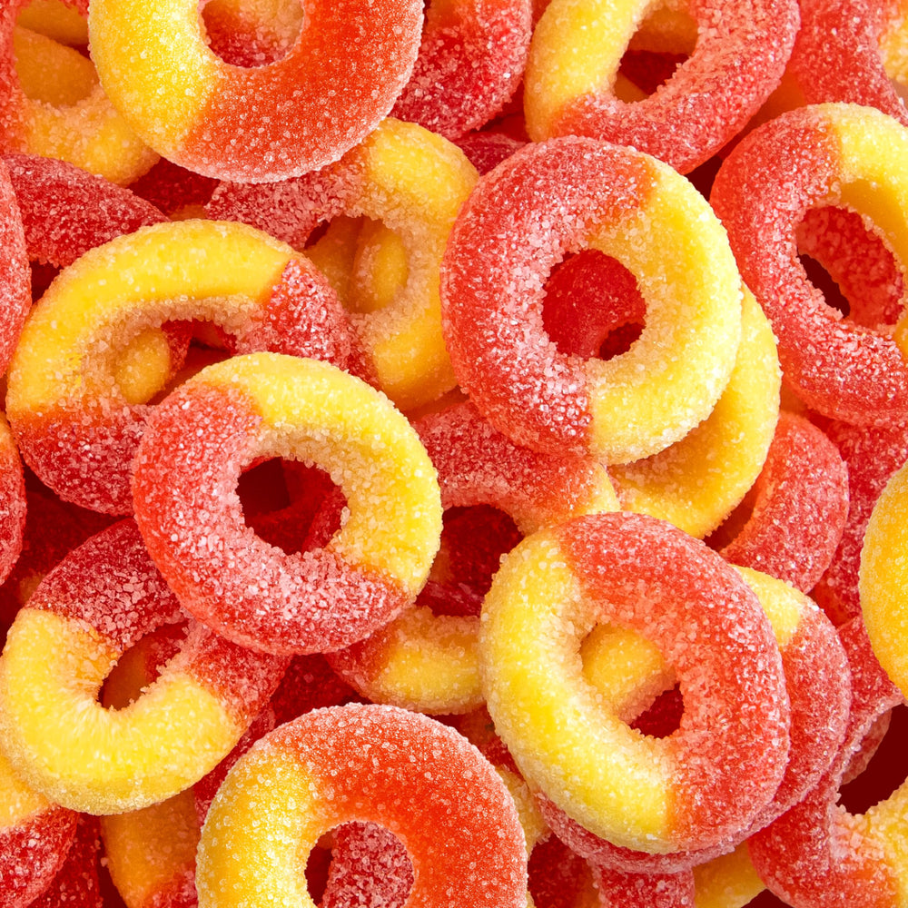 FUNTASTY bolsa frontal de Peach Rings mostrando 2 lb y atractivo envase