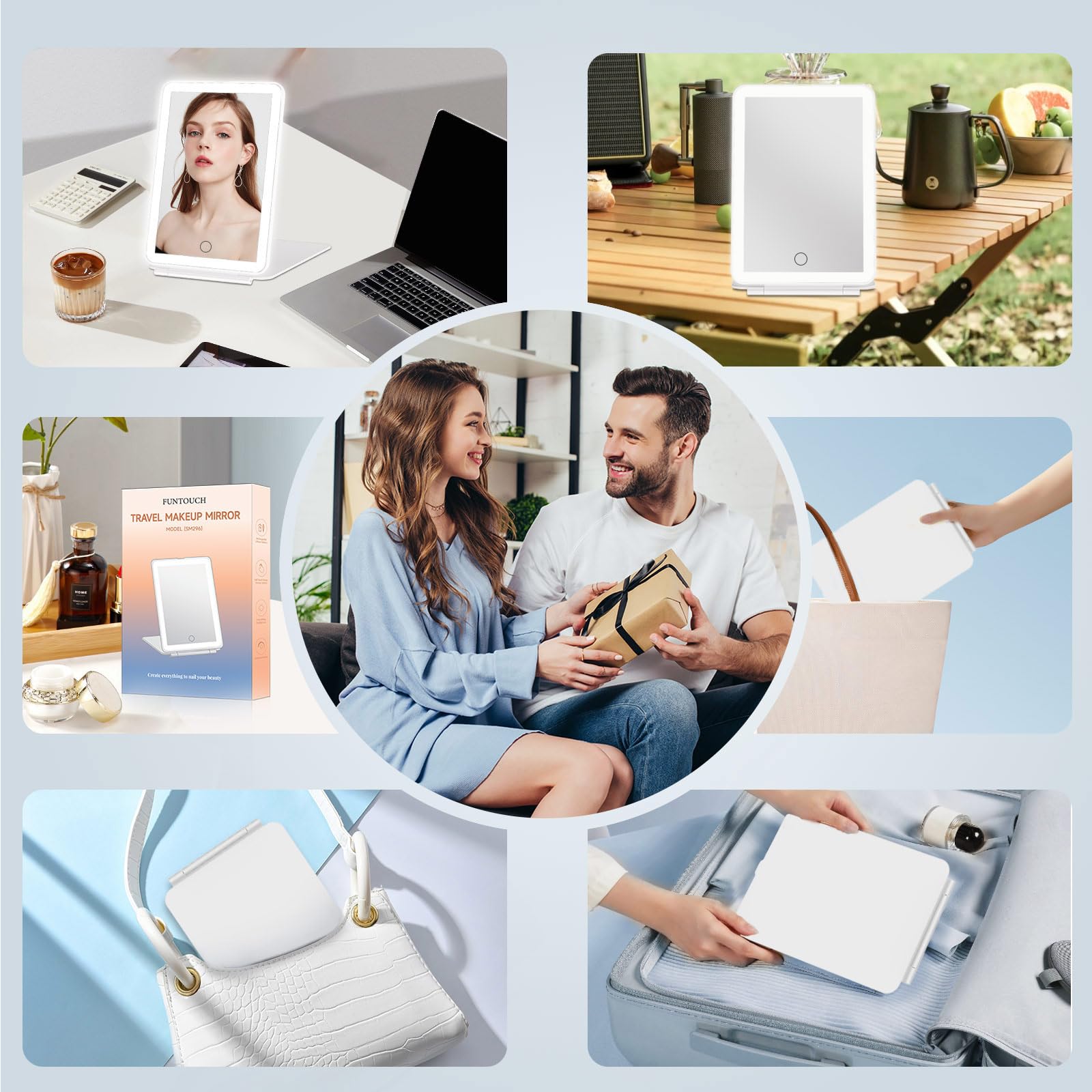 FUNTOUCH etiqueta con puerto USB y advertencia de cargador seguro