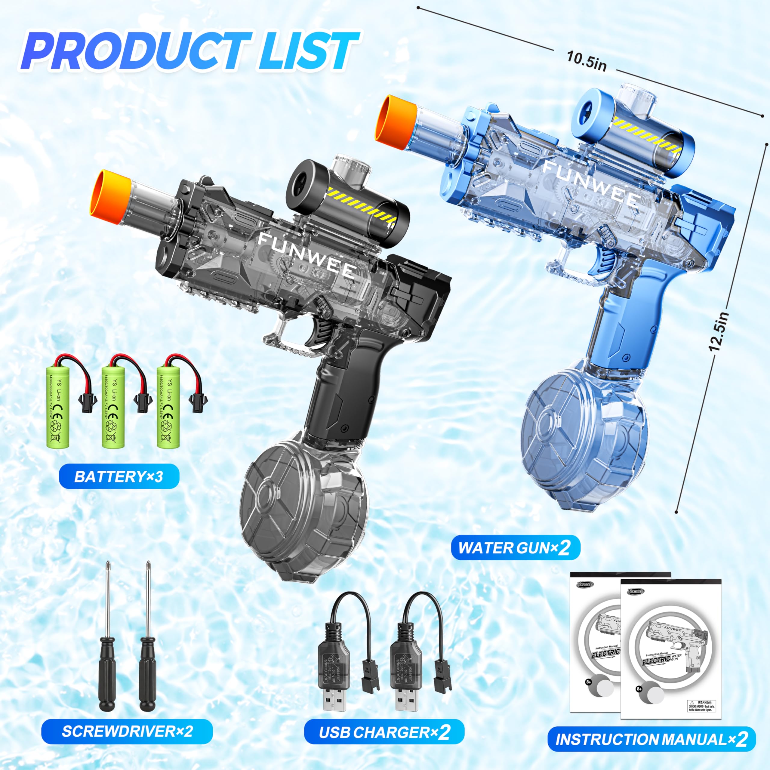 Funwee empaque con contenido: pistolas, tanques, USB, destornillador y manual