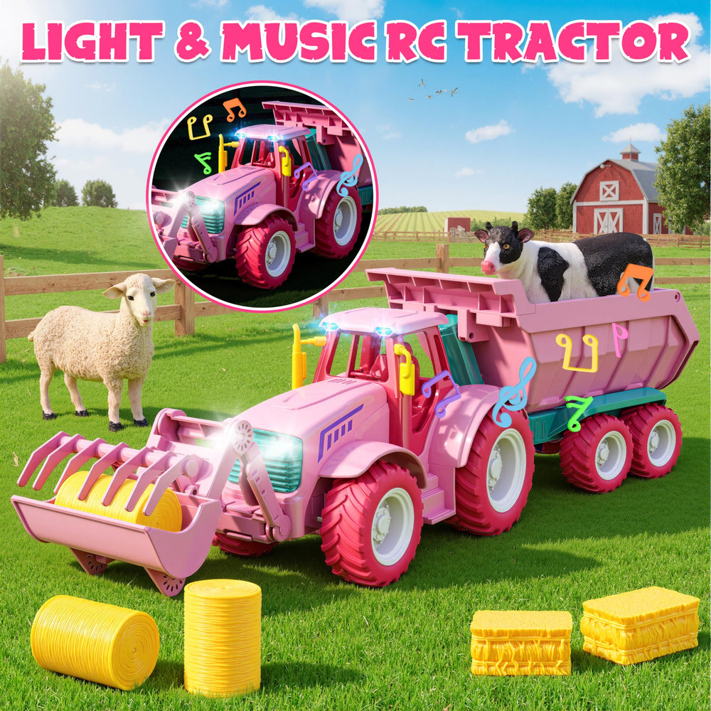 Funwee tractor escala 1:24 comparado con una mano para ver tamaño