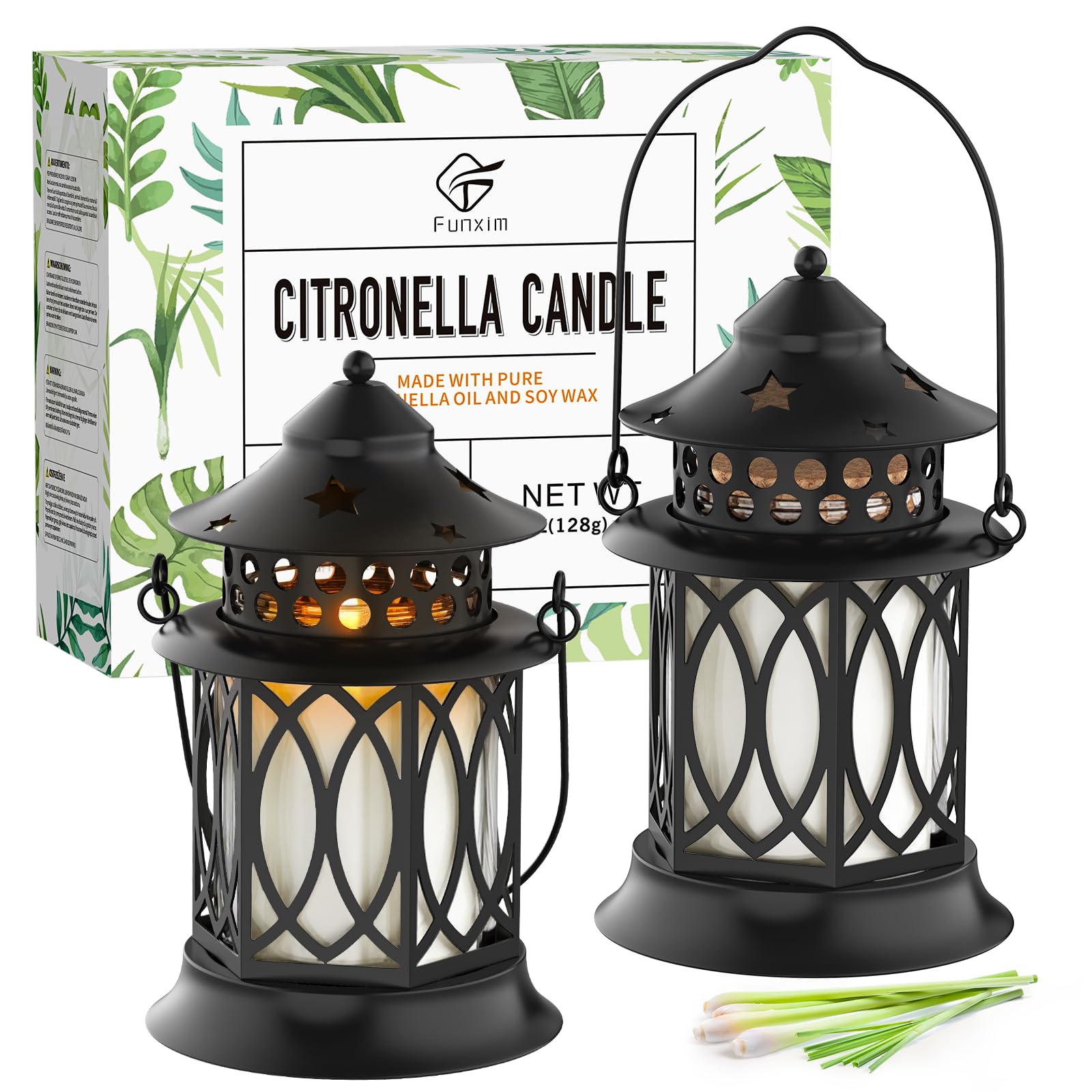FUNXIM farol frontal con vela citronela mostrando diseño elegante
