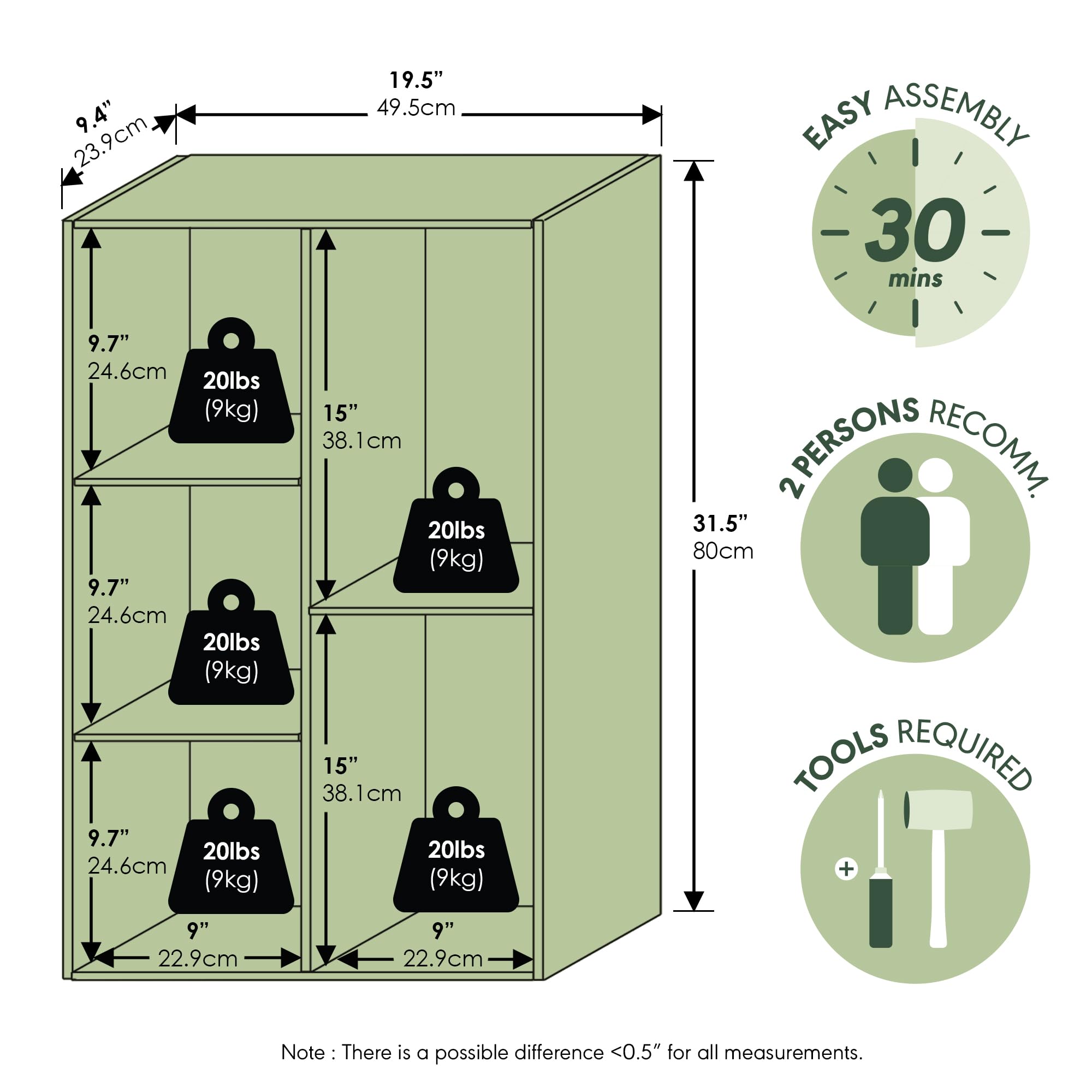 Furinno cubos con objetos y cajas, organización visible y práctica