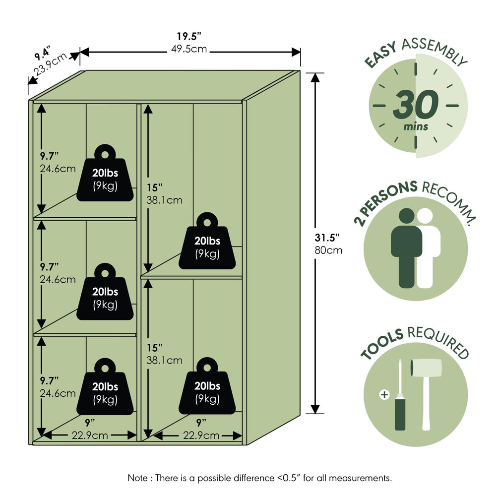 Furinno cubos con objetos y cajas, organización visible y práctica