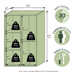 Furinno cubos con objetos y cajas, organización visible y práctica