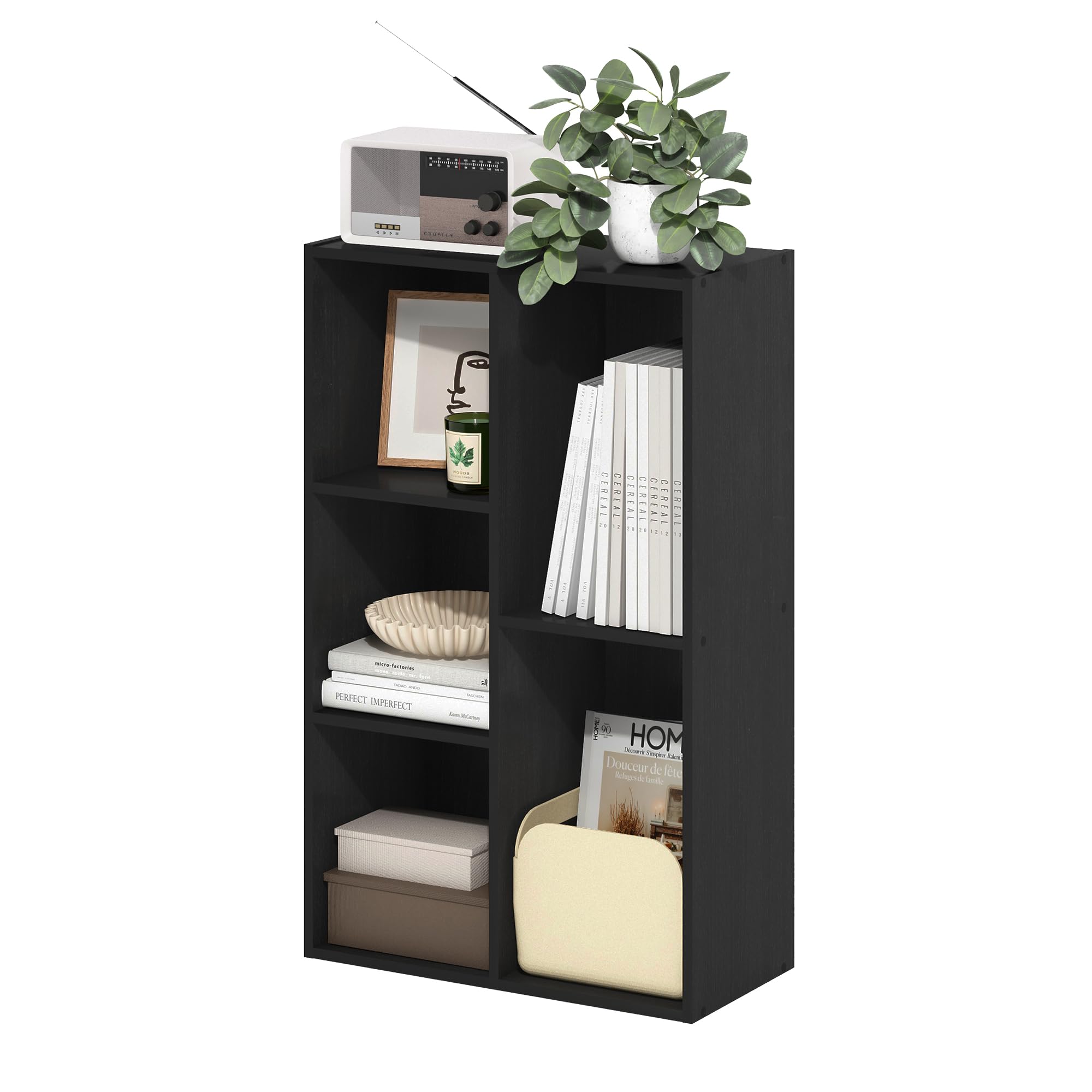 Furinno estantería frontal Blackwood mostrando diseño minimalista y orden