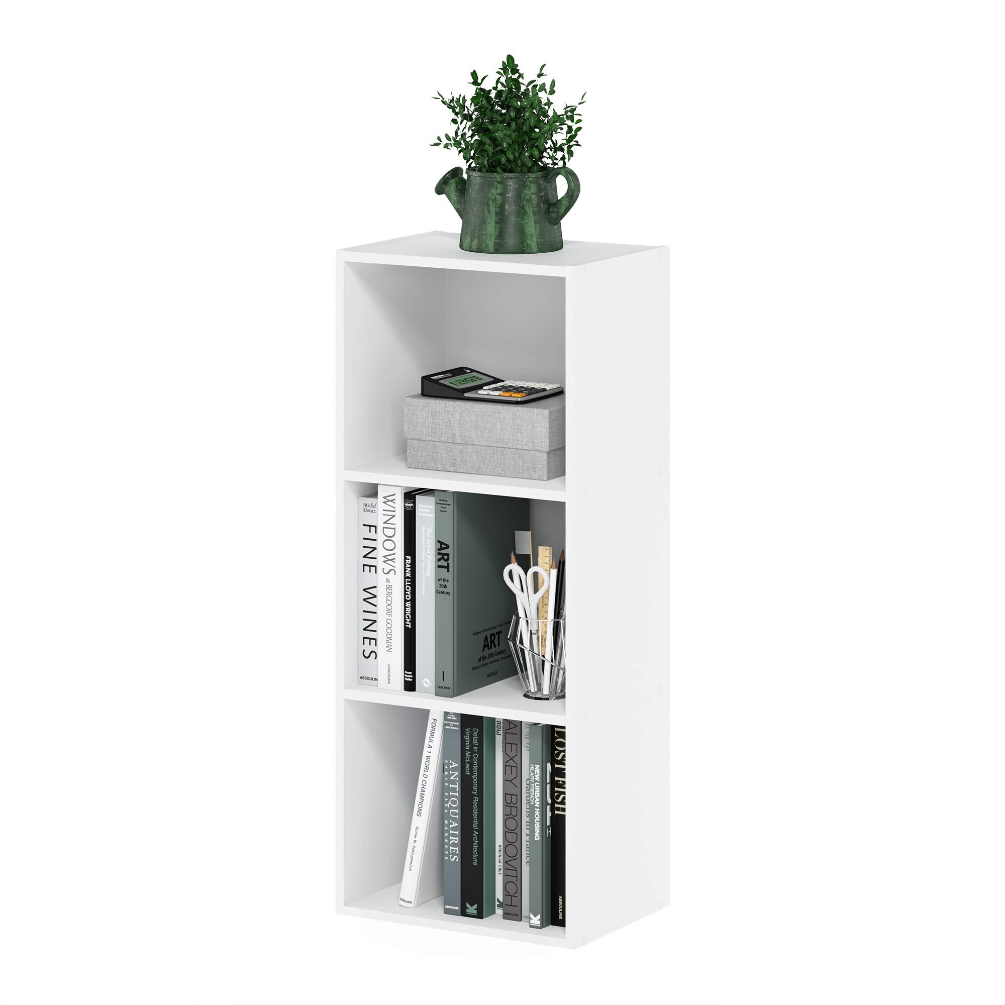 Furinno LUDER front view showing neat three-cube storage and compact footprint