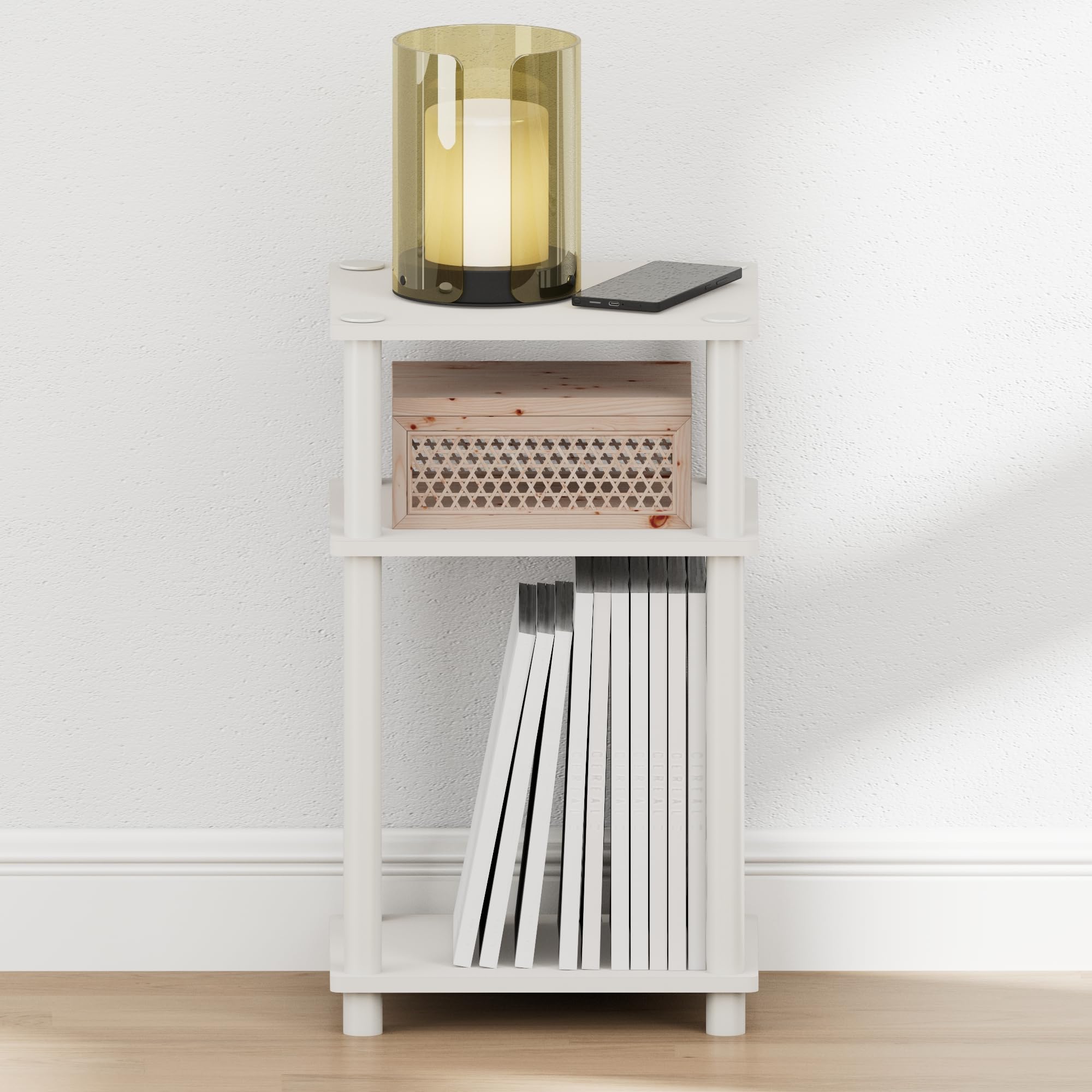Furinno mesita con lámpara y libros para acceso nocturno rápido