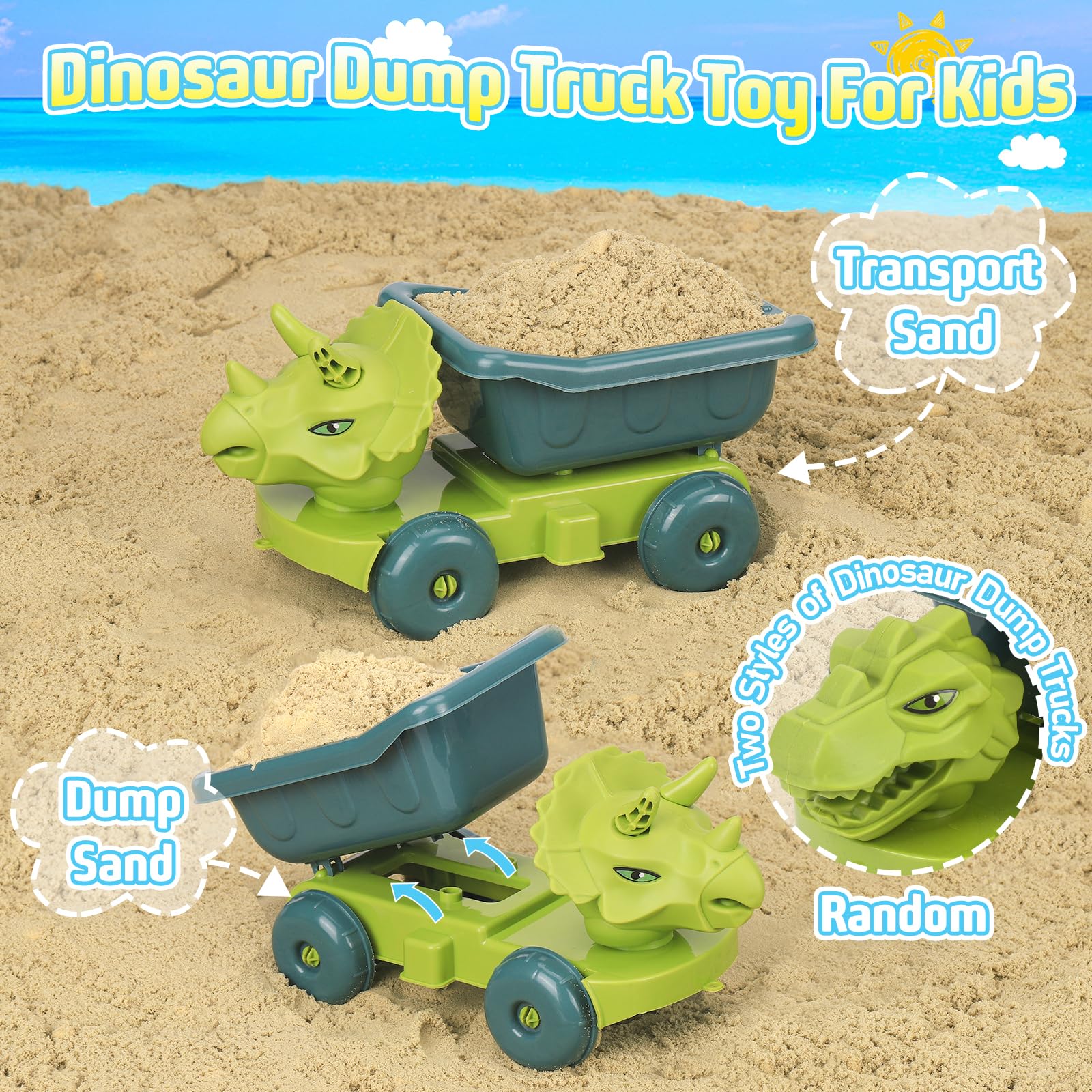 FUSPWEAO camión volcador dinosaurio moviendo arena, fomenta juego de roles y coordinación