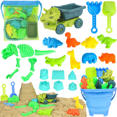 FUSPWEAO vista frontal del paquete con todos los juguetes para playa, promoción de juego creativo