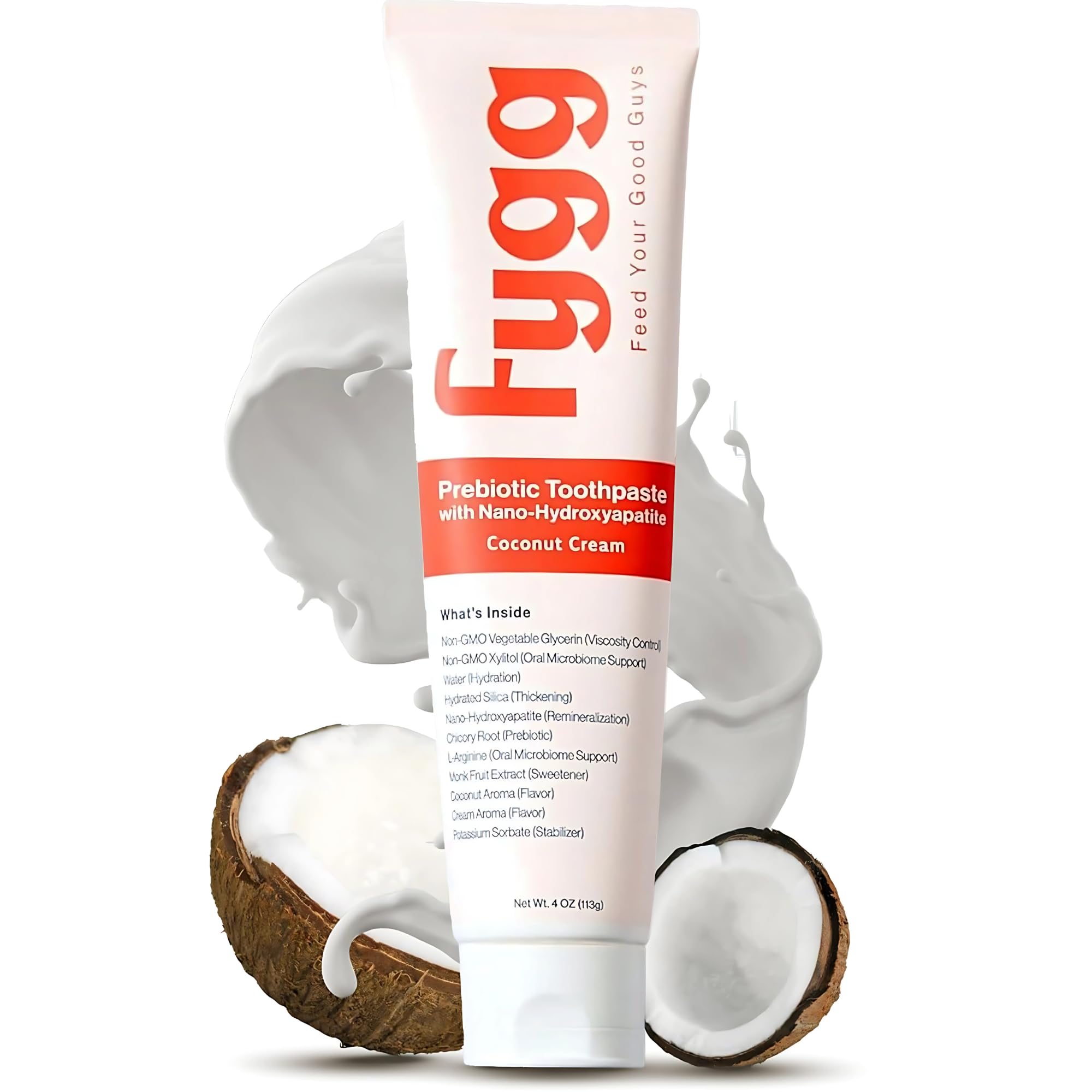 fygg frente del tubo sabor coconut cream mostrando el empaque y beneficios