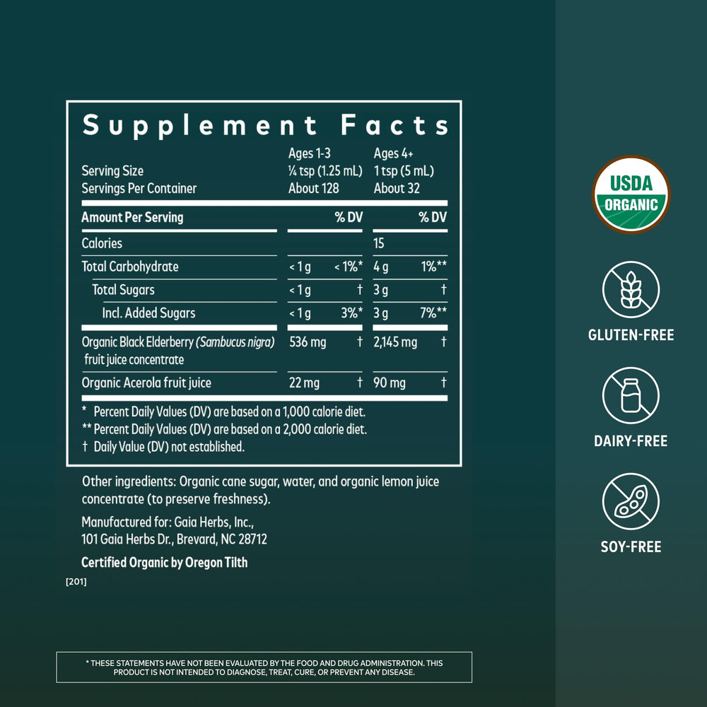 Gaia Herbs detalle de etiqueta con sello USDA Organic y certificación visible