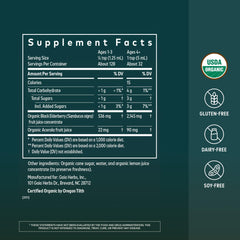 Gaia Herbs detalle de etiqueta con sello USDA Organic y certificación visible
