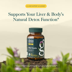 Gaia Herbs esquema de ingredientes destacando cardo mariano y biodisponibilidad