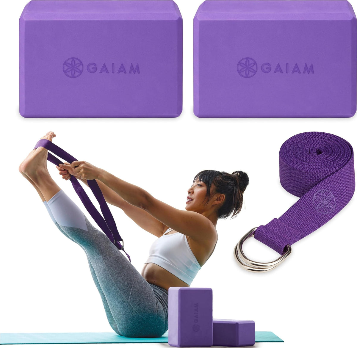 Gaiam bloque frontal del pack mostrando soporte estable