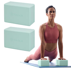 Gaiam bloque frontal pack mostrando estabilidad para posturas