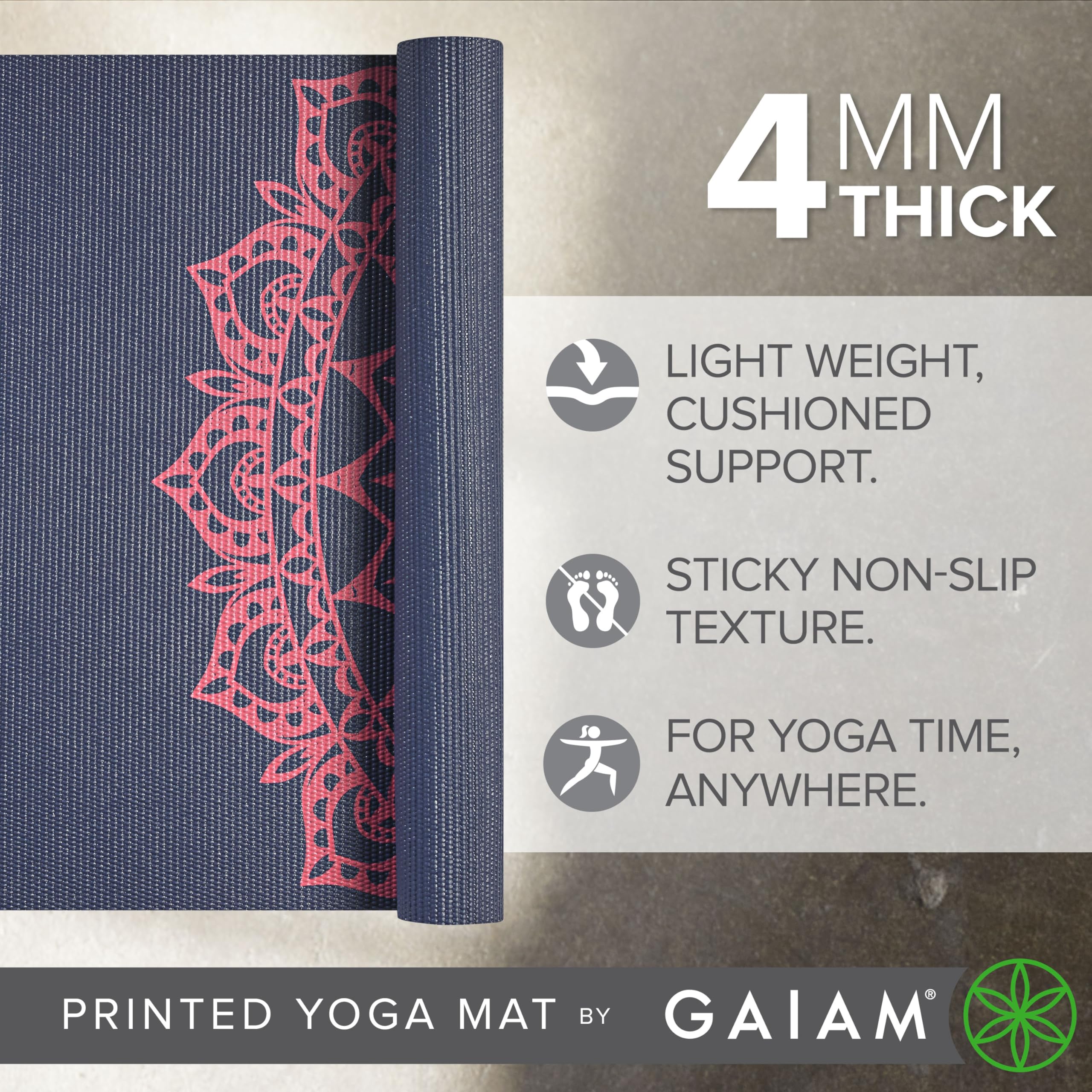 Gaiam esterilla en uso durante clase mostrando buen agarre y confort