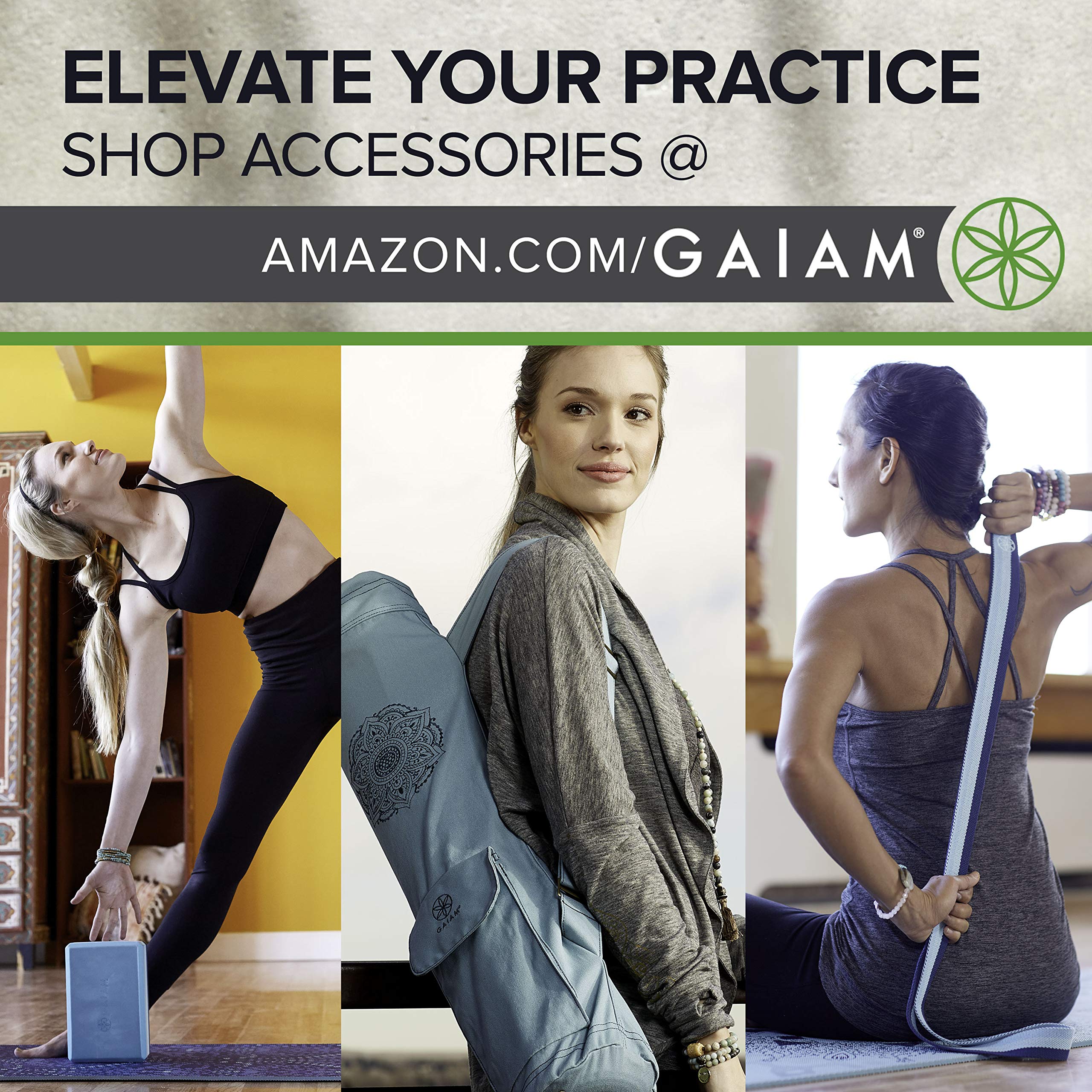Gaiam comparación de escala con manos para mostrar grosor y portabilidad