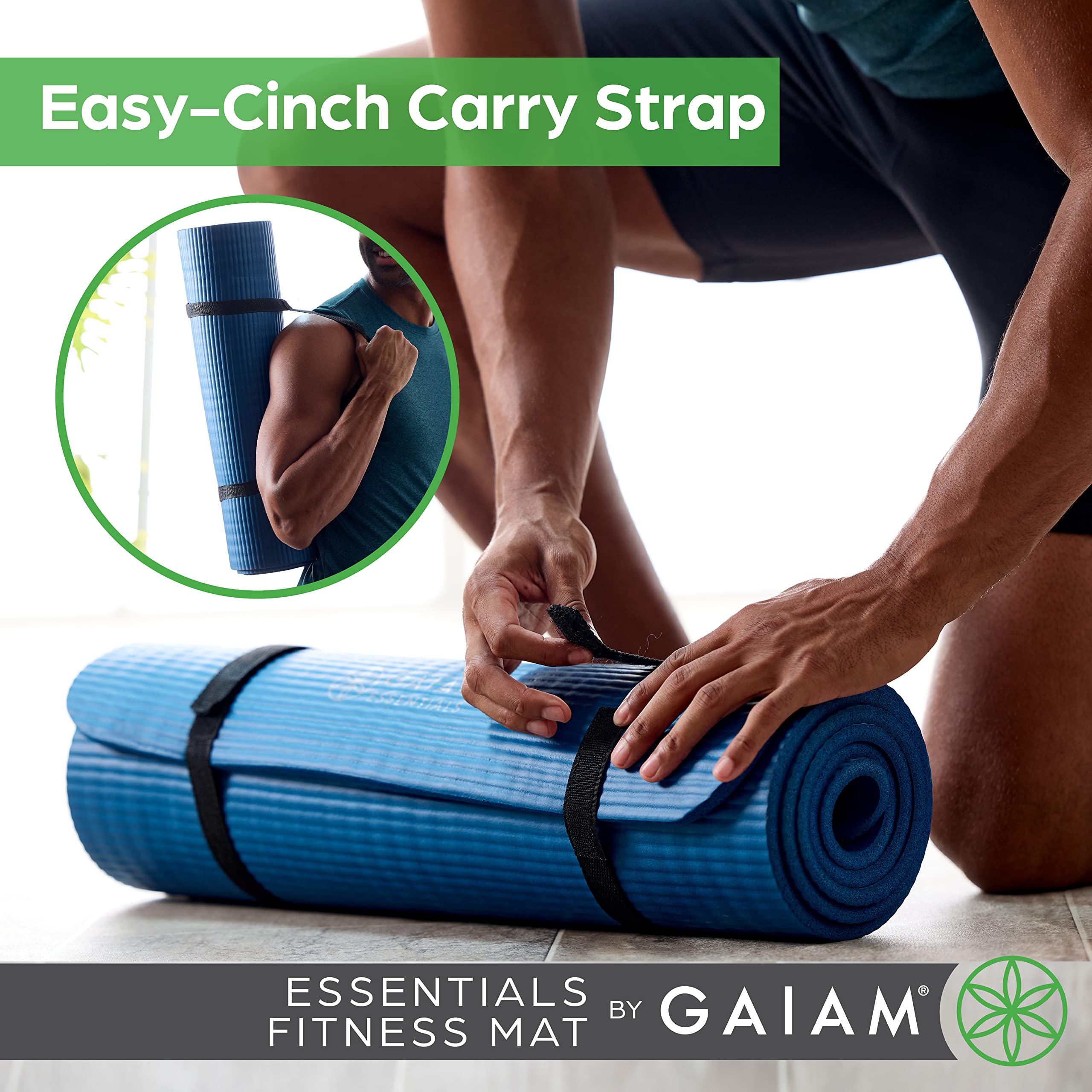 Gaiam rolled mat with easy-cinch strap for convenient transport