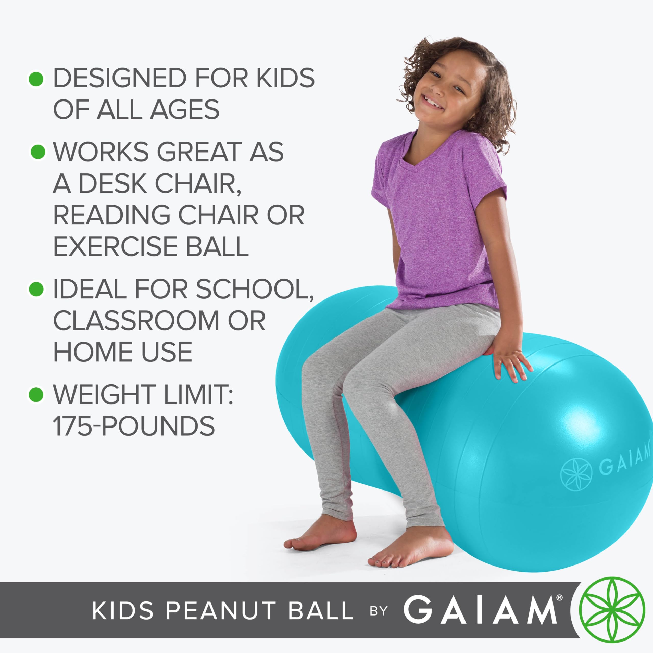 Gaiam niño sentado en el Peanut Ball mejora concentración y movimiento