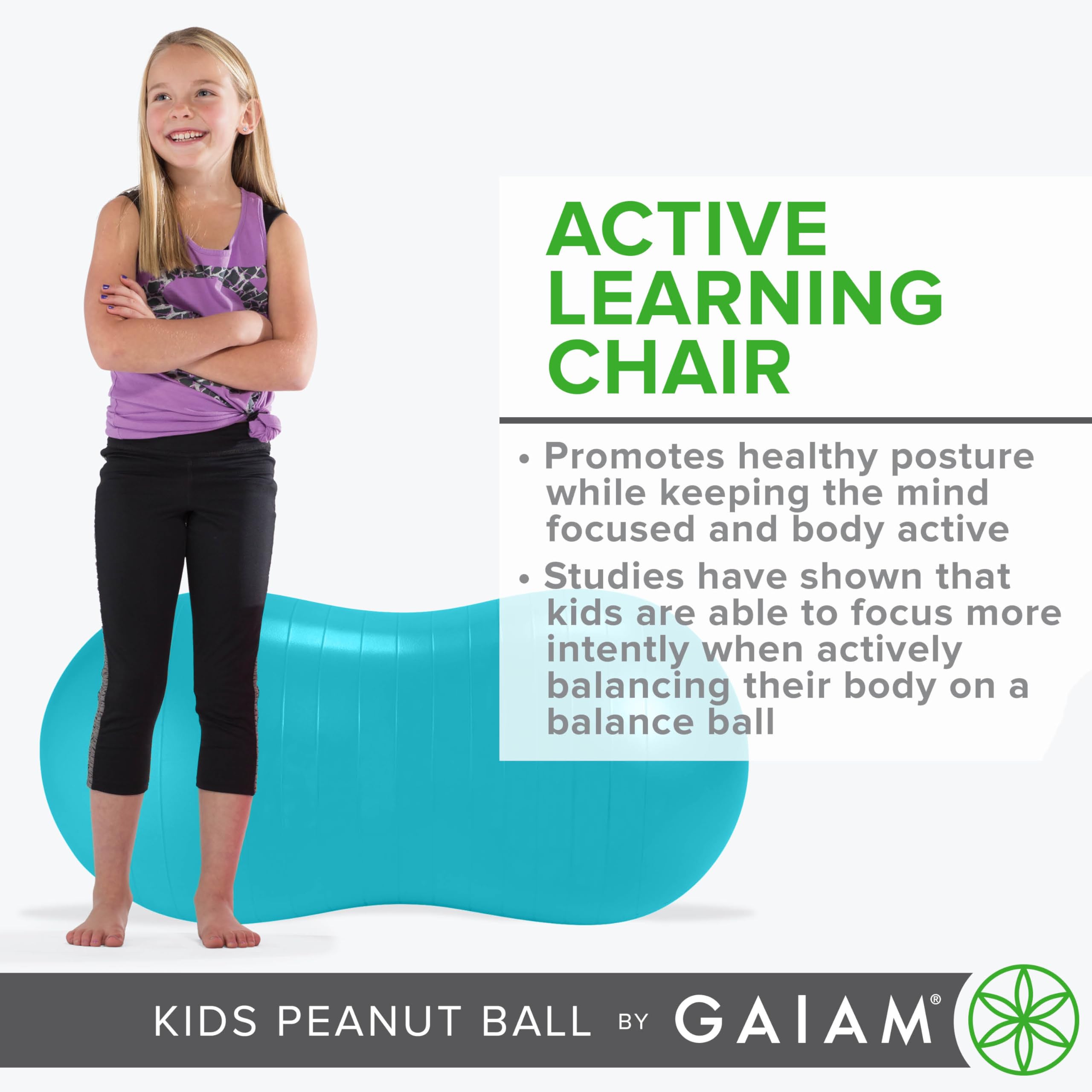 Gaiam comparación de tamaño junto a silla infantil para escala