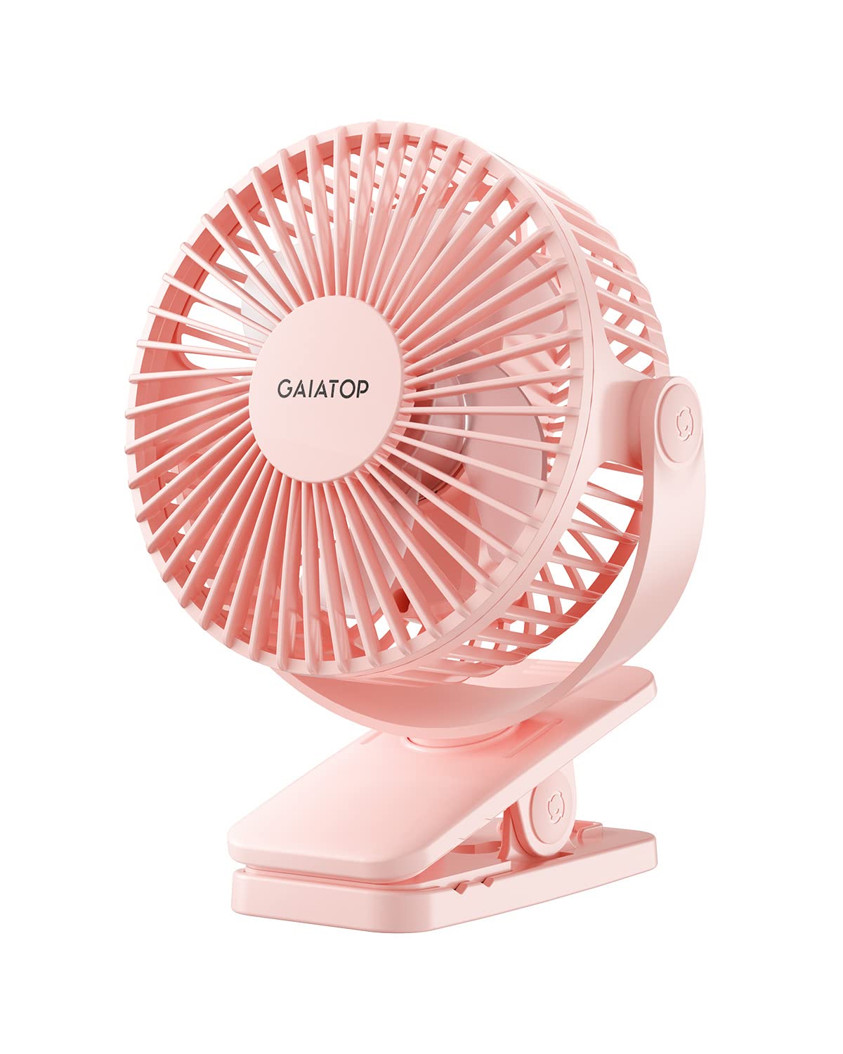 Gaiatop vista frontal del ventilador clip mostrando diseño compacto y control de velocidad