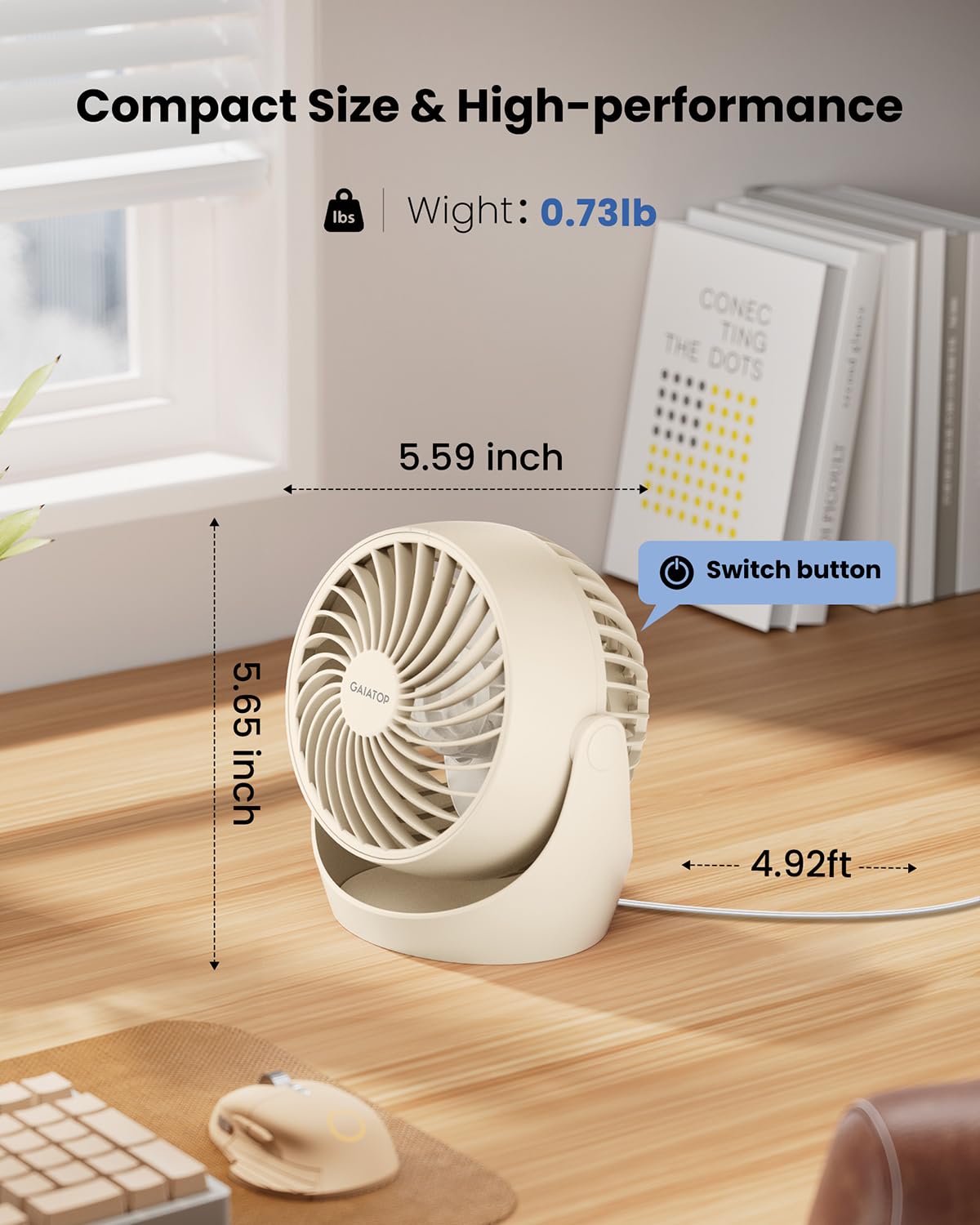 Gaiatop ventilador junto a objetos para comparar tamaño portátil