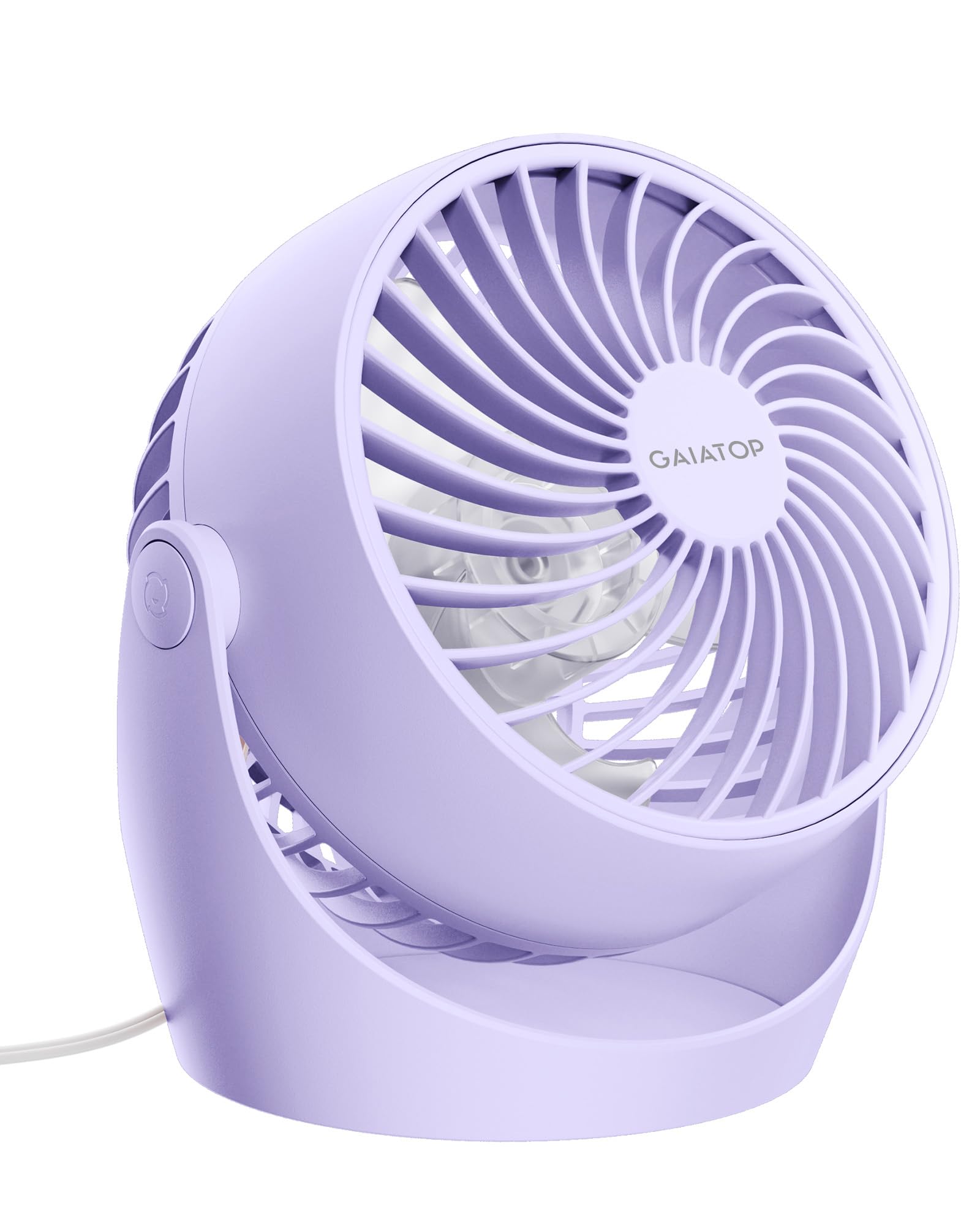 Gaiatop ventilador frontal en mesa mostrando diseño compacto y potencia